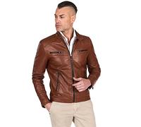 D'Arienzo Mens Tan Leather Jacket Vintage Biker Genuine Leather Made in Italy Hamilton 54/XL/Tan