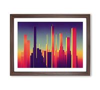 Daring City Skyline Architecture Abstract Framed Wall Art Print A2 Walnut