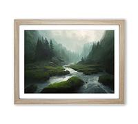 Daring Forest Stream Framed Print | A3 Oak Framed Wall Art | Ready to Hang | Modern Landscape Picture | Living Room Bedroom Lounge Office