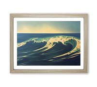 Daring Ocean Wave Framed Print | A3 Oak Framed Wall Art | Ready to Hang | Modern Nautical Picture | Living Room Bedroom Lounge Office