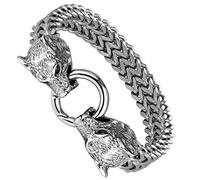 Daringly Bold Men’s Biker Bracelet - Foxtail Chain with Wolf’s Head Design - Polished Silver Finish - Made of Rust & Discoloration Resistant Stainless Steel - Jewelry Gift or Accessory for Men