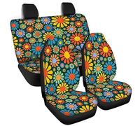 Darisoco Abstract Hippie Flowers Cute Car Seat Covers Full Set 4pcs Front Back Seat Cover Stretchy Cars Interior Decorations for Travel