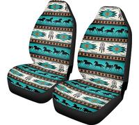 Darisoco Teal Aztec Horse Automotive Seat Covers Car Front Bucket Seat Saddle Blanket Universal Fit 2 Pieces Vehicle Seat Protectors