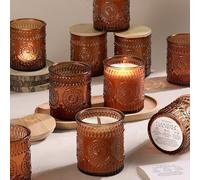 DARJEN 10 Pack Amber Candle Jars for Making Candles- 7.5 OZ Empty Glass Candle Making Jars with Bamboo Lids and Labels, Candle Making Supplies Candle Containers for Home DIY