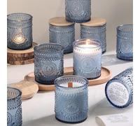 DARJEN 10 Pack Blue Candle Jars for Making Candles- 7.5 OZ Empty Glass Candle Making Jars with Bamboo Lids and Labels, Candle Making Supplies Candle Containers for DIY Gifts