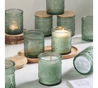 DARJEN 10 Pack Green Candle Jars - 7.5 OZ Glass Candle Making Jars with Bamboo Lids and Labels