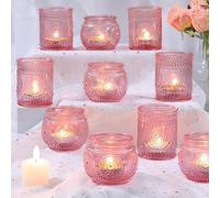 DARJEN 12Pcs Pink Votive Candle Holders - Glass Tea Light Candle Holder for Flameless LED Tea Waxes, Romantic Candle Holder for Wedding Decor, Various Parties & Dinner Table