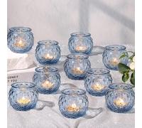 DARJEN Blue Votive Candle Holders Set of 24- Round Glass Candle Holders Bulk for Tea Light Candle, Diamond Texture Candle Votives for Wedding Centerpiece, Party & Home Decor
