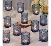 DARJEN Blue Votive Candle Holders Set of 36- Glass Candle Holders Bulk for Tea Light Candle, Embossed Candle Votives for Wedding Centerpiece, Living Room & Home Table Decor