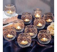 DARJEN Clear Votive Candle Holders Set of 24- Round Glass Candle Holders Bulk for Tea Light Candle, Diamond Texture Candle Votives for Wedding Centerpiece, Living Room & Home Table Decor