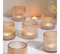 DARJEN Gold Ribbed Tealight Votive Candle Holders- 6Pack Glass Candle Holders for Table Centerpiece, Home Decor, Wedding Decor, Party Dinner