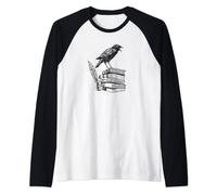 Dark Academia Aesthetic Raven Crow On Old Vintage Books Raglan Baseball Tee