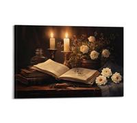 Dark Academia Books Wall Art Gothic Flowers Canvas Retro Moody Art Prints Vintage Gothic Poster Dark Academia Paintings Library Pictures Vintage Moody Artwork Antique Art12x18inch(30x45cm)