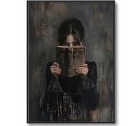 Dark Academia Canvas Wall Art Gothic Victorian Woman Reading Magic Book Poster Print Dark Moody College Girl Painting Picture Wall Decor for Library Corner Bedroom Dorm Living Room 12x16 Inch Unframed