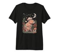 Dark Academia Capybara Relaxing Under a Magical Night Moon Premium T-Shirt