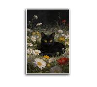 Dark Academia Cat Print Cottagecore Wall Art Macabre Halloween Decor Wildflower Canvas Wall Art Rustic Vintage Canvas Painting Indoor Decor for Home Offices Living Room Bedroom Dining Room Farmhouse