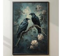 Dark Academia Crow Wall Art Retro Raven Print Moody Vintage Canvas Art Gothic Crow Pictures Dark Academia Flower Prints Moody Painting Vintage Gothic Posters Raven Artwork For Walls 16x24inch No Frame