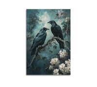 Dark Academia Crow Wall Art Retro Raven Print Moody Vintage Canvas Art Gothic Crow Pictures Dark Academia Flower Prints Moody Painting Vintage Gothic Posters Raven Artwork For Walls20x30inch(50x75cm)