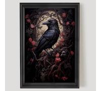 Dark Academia Crow Wall Art Vintage Gothic Picture Halloween Raven Print Dark And Moody Canvas Art Flower Art Gothic Crow Painting Victorian Gothic Poster Raven Artwork For Walls 16x24inch No Frame
