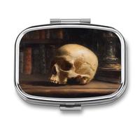 Dark Academia Human Skull Pill Box 2 Compartment Portable Medicine Pill Case Travel Pill Organizer for Pocket Purse