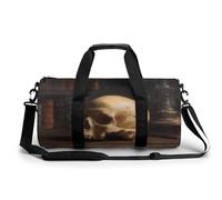 Dark Academia Human Skull Travel Gym Bag for Women Men Cylindrical Duffle Bag Sport Workout Bag with Shoulder Strap