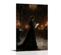 Dark Academia Library, Gothic Victorian Candlelight, Shadowy Woman Reading Poster Decorative Painting Print Picture Canvas Wall Art Bedroom Office Living Room Decoration 16x24inch(40x60cm)