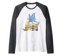 Dark Academia Lunar Moth Books Quill Illustration Raglan Baseball Tee