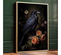 Dark Academia Poster Crow Wall Art Gothic Dark Academia Floral Vintage Poster Raven Artwork Black Crow Pictures Bird Art Prints Gothic Vintage Wall Art Dark Raven Print Room Decor 16x24inch No Frame