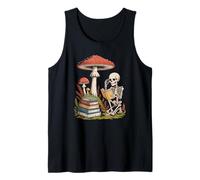 Dark Academia Skeleton Reading A Book By Wild Mushrooms Tank Top