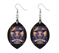 Dark Academia Tarot Card Sun Moon Crystals Witch Earrings for Women Wooden Earrings Pendant Apricot Shaped Drop Earrings Jewelry