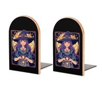 Dark Academia Tarot Card Sun Moon Crystals Witch Wood Bookends Non-Skid Book Stopper Bookshelf Book Holders for Home Office Desk