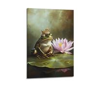 Dark Academia Wall Art, Crowned Frog Prince Gothic Portrait Canvas, Whimsical Enchanted Fantasy Animal Artwork for Elegant Living Room Home Wall Hanging Paintings Poster 20x30inch(50x75cm)