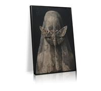 Dark Academia Wall Art Veiled Woman Moth Prints Victorian Gothic Canvas Painting Dark Moody Aesthetic Pictures Wall Decor Moody Romance Prints Artwork for Bedroom Living Room（L36 xW24-framed）