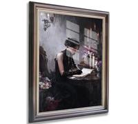 Dark Academia Woman Writing Gothic Wall Art, Witchcore Victorian Lady with Candles and Roses, Moody Bedroom Living Room Decor Print 8x10in Green Frame