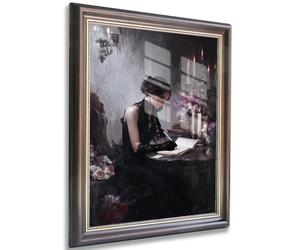 Dark Academia Woman Writing Gothic Wall Art, Witchcore Victorian Lady with Candles and Roses, Moody Bedroom Living Room Decor Print 8x10in Green Frame