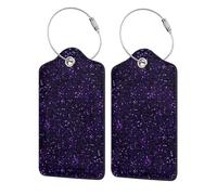 Dark Amethyst Purple Glitter,Luggage Tags Pu Leather Name Tag Travel Suitcase Identifier ID Tags Durable Luggage Label 2 pcs