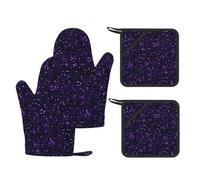 Dark Amethyst Purple Glitter,Oven Mitts and Pot Holders Set of 4, Kitchen Anti-Slip Cooking Gloves Heat Resistant Oven Gloves