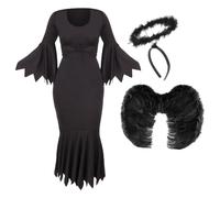 Dark Angel Costume - Dress, Wings & Halo Headband I Love Fancy Dress Black Large