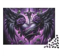 Dark Angel Heart 1000 Piece Jigsaw Puzzles Gothic Rose Heart Wings Adults Aged 12 And Above Educational Game Home Decoration Difficult Challenging Male And Female Birthday 38x26cm Gifts