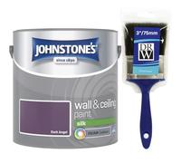 Dark Angel Johnstone’s Wall & Ceiling Silk Paint 2.5L + 3" Fence Paint Brush - Smooth Silk Finish, Excellent Coverage, Quick Dry, Low Odour Interior Paint for Walls & Ceilings