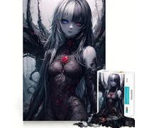 Dark Anime Girl with Wings Jigsaw Puzzles 1000 Pieces for Teenagers Anxiety Relief Precise Connection Fun Hobby Fine Art (38x26cm)