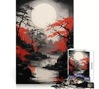 Dark Asian Landscape Art Jigsaw Puzzle for Adults 1000 Pieces Serene Game DownTime Game Pattern Build Xmas Gift (38x52cm)