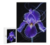 Dark Background Iris Flower Puzzle 500 Piece Wooden Jigsaw for Adults Puzzle with Elegant Floral Design, Engaging Challenge, Finished Size 21 x 15 Inches