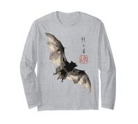 Dark Bat Japanese Ink Wash Traditional Asian Art Long Sleeve T-Shirt