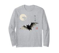 Dark Bat Japanese Ink Wash Traditional Asian Art Long Sleeve T-Shirt