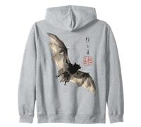 Dark Bat Japanese Ink Wash Traditional Asian Art Zip Hoodie