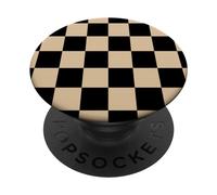 Dark Beige Checkered Checker and Black Checkerboard Pattern PopSockets Adhesive PopGrip