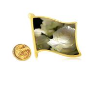 Dark Big-sized White Roses Golden Metal Flag Lapel Pin Badge