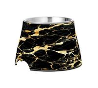 Dark Black Golden Marble Stone Bowl for Pets Non Slip Stainless Steel Pets Dish Bowl for Dogs Cats Rabbits Birds Whisker Fatigue