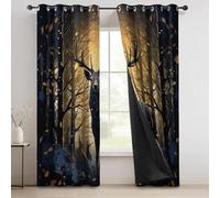 Dark Blackout Curtains Animal Theme, Dead Tree Deer Pattern Thermal Eyelet Windows Drapes Decorative for Bedroom Living Room Kids Room Nursery - W 66" x L 90" (2 Panels)